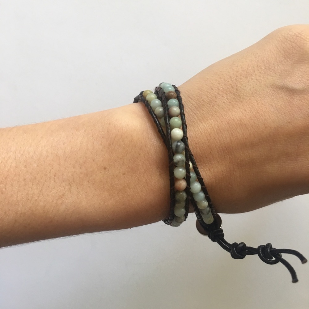 Leather and Stone Wrap Bracelet